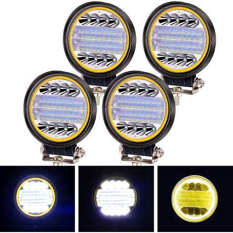 LED Lampe de Travail avec jaune Angel Eye, Foglight Spot Flood Combo Lights DRL Feux Auxiliaires LED Phares pour Camion Tracteur Voiture Off Road (Style3, 4) (1/5)
