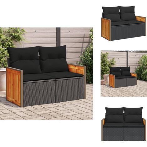 Canapé de jardin avec coussins 2 places noir résine tressée - Canapé De Jardin - Meuble De Jardin - Salon De Jardin - Résine Tressée - Rotin Synthétique (1/5)