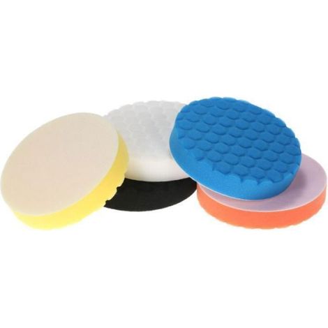 Tampon De Polissage - 150 mm - 5 Pièces - Pour Polisseuse Automobile - Avec Velcro - Jaune Orange Bleu Blanc Noir (1/4)