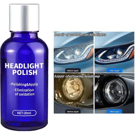 Nettoyant polish phares voiture 30ml - Liquide restauration optiques auto, réparation durable, élimine rayures et jaunissement, rénovation antibuée. (1/4)