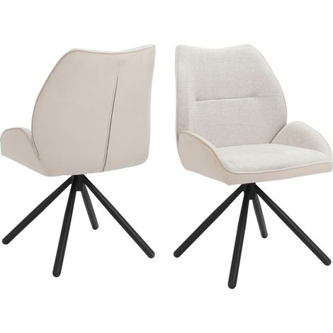 Tilde-Chaise de salle à manger en tissu crème avec pieds en métal noir 2 Pk (1/5)