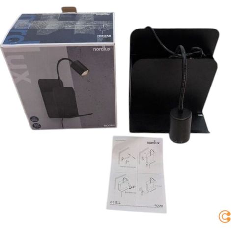 [GEBRAUCHT] B-Ware Nordlux Wandleuchte Roomi USB Ablage Lampe schwarz 1x35W 150cm Kabel 24,8x28,2cm (1/2)