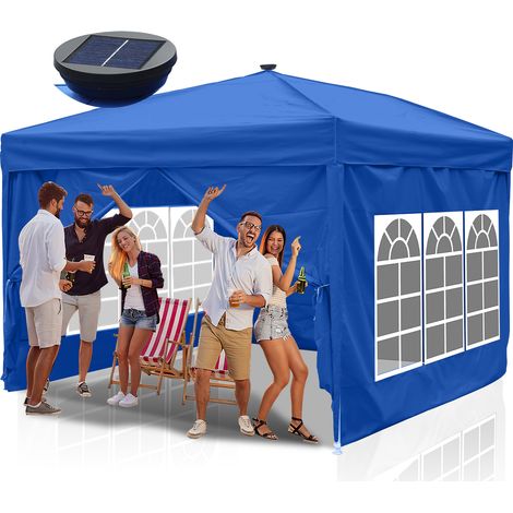 Jiubiaz Tenda Tenda da giardino Tendone facile da agganciare con protezione UV Padiglione multiuso Riunioni di famiglia Padiglione da giardino 3x3m Blu con luce a led solare