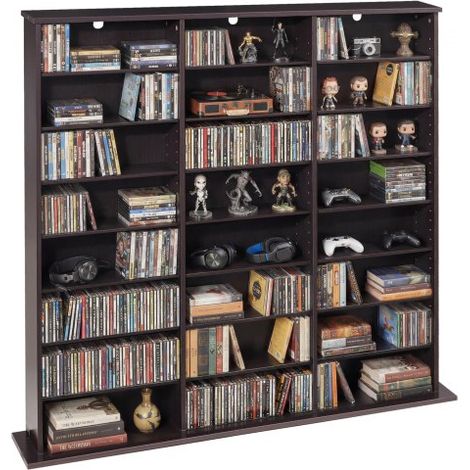 DVD-Regal mit 24 Fächern (8 Ebenen), Medienregal Standregal 142 x 22 x 130 cm, Platzsparendes Aufbewahrungsregal für CDs DVDs Bücher Spiele-Discs, Bücherregal für Wohnzimmer/Homeoffice, Braun (1/5)