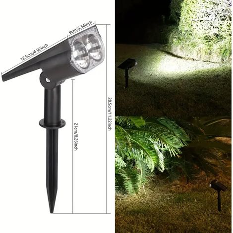 (2 LED blanches) Projecteur solaire d'extérieur étanche pour éclairage paysager de jardin, allée et jardin. (1/5)