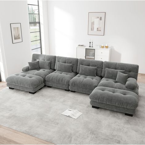 Sofá modular chenilla gris amplio con otomanes de salón OKMYHOME (1/5)