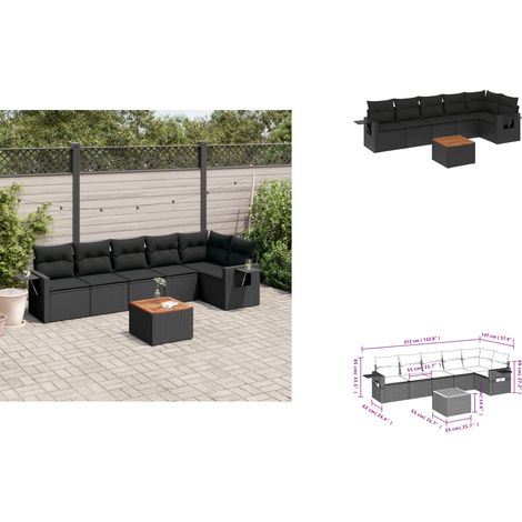Salon de jardin 7 pcs avec coussins noir résine tressée - Ensemble Salon De Jardin - Meuble Extérieur - Jardin - Terrasse - Patio (1/3)
