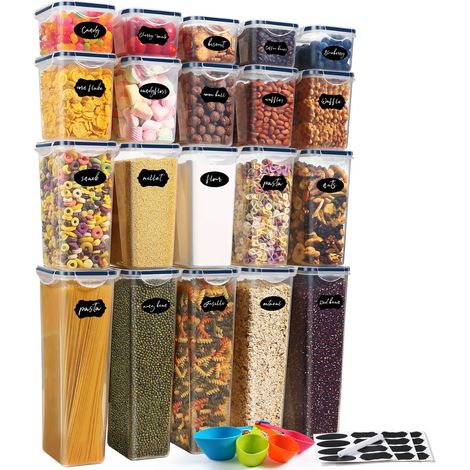 Boite Hermetique Alimentaire, 20 Boîtes Alimentaires en Plastique Sans BPA avec Couvercles, Boite de Rangement Cuisine, pour Céréales, Farine et Aliments Secs (1/5)