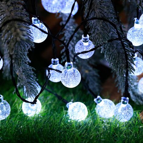 Luci decorative a LED impermeabili per esterni – Sfere luminose solari rotonde in cristallo, catena luminosa da 12 m con 100 lampadine a luce bianca calda, alimentazione solare + telecomando incluso-l (1/2)
