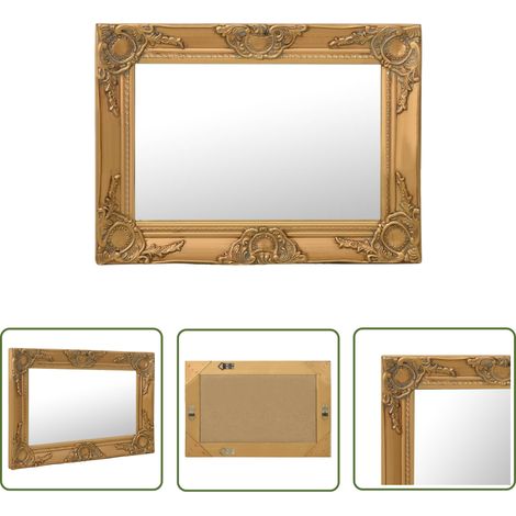The Living Store Miroir mural style baroque 60x40 cm Doré - Miroir Mural - Miroir Baroque - Miroir Doré - Décoration Murale - Miroir Vintage (1/6)