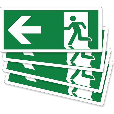 4 pièces de sortie d'urgence à gauche PVC adhésif résistant pour extérieur et intérieur (29 x 13 cm) (4 sorties à gauche)