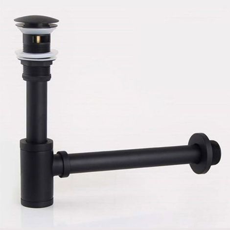 Siphon Salle De Bain - Laiton Noir - Bouteille Avec Kit Vidange Escamotable P-Trap - Trop-Plein Intégré - 1 Pièce (1/5)