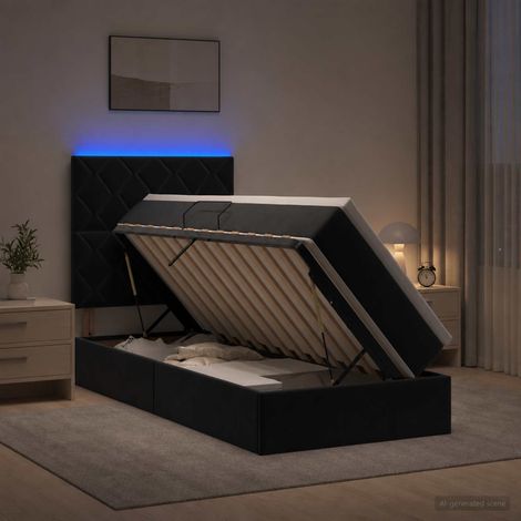 Cama de almacenamiento LED con colchón Negro 90 x 200 cm (1/5)