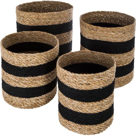 Set aus 4 Körben Jute schwarz - Schwarze linie