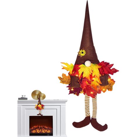 Couronne de Porte de Nain d'automne, Guirlande de Vacances  lumineuse en feuilles d'érable, couronne d'automne pour Thanksgiving, table, cheminée, cuisine, porche, intérieur et extérieu (1/5)