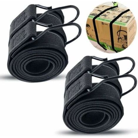 Sangle Élastique - 2 M - Crochet Acier Galvanisé - Pour Fixation Vélo Camping Transport - Lot De 4 (1/5)