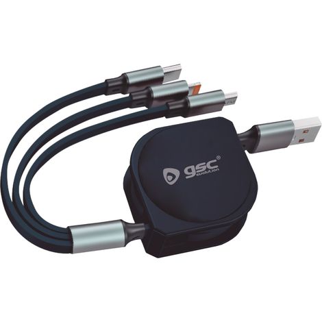 Cavo caricabatterie retrattile 3 in 1 (USB tipo C, connettore Lightning e micro USB tipo C) (1/5)