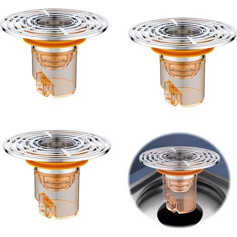Filtre d'évier 3 pièces, bouchon anti-obstruction, siphon de sol durable, anti-refoulement, adapté au balcon, douche anti-cheveux, salle de bain, cuisine (1/5)
