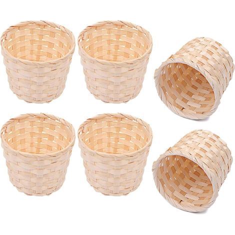 Set mit 6 kleinen, geflochtenen Bambus-/Rattan-Körben für Blumen, Obst, Dekorationen, den Schminktisch oder ein Picknick (1/5)