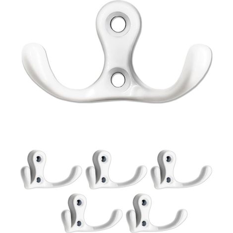 Crochet Double - Fonte Fer - Blanc - Pour Entrée Salle De Bain Cuisine - Lot De 5