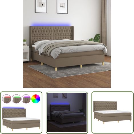 The Living Store Boxspringbett mit Matratze & LED Taupe 160x200 cm Stoff - Boxspringbett - Doppelbett - Bettenrahmen - Lattenrost - Matratze (1/5)