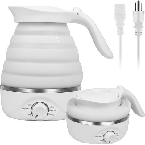 Bouilloire électrique de voyage pliable - Silicone de qualité alimentaire, ébullition rapide 850 W, 700 ml (blanche) (1/5)