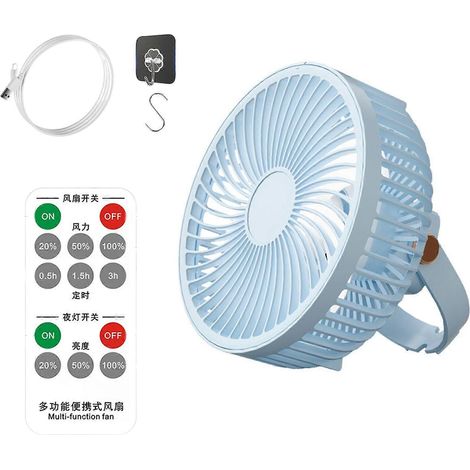 Ventilateur rechargeable de 17,5 cm avec crochet, télécommande, minuterie et éclairage, à suspendre (1/4)