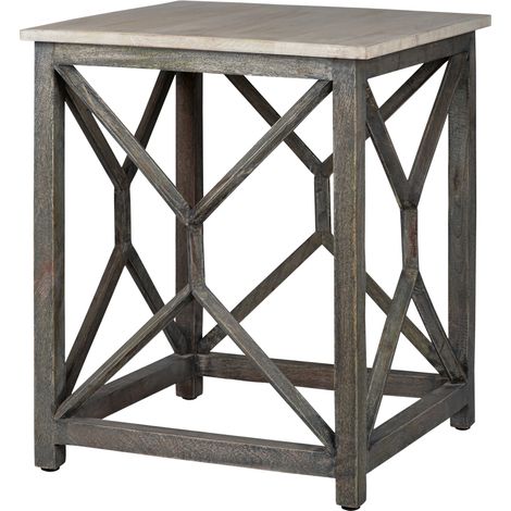 WOMO-DESIGN Mesa de Centro Estilo Oriental Florencia 45x45x55 cm Cuadrada Gris de Mango Macizo Tallado a Mano Diseño Indio Decorativa Mesita Auxiliar Vintage Robusta para Tomar Café y Té para Salón