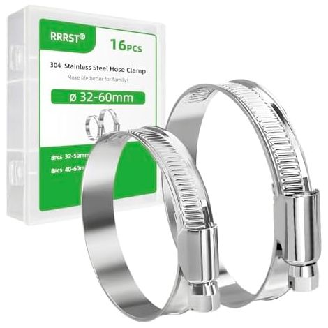 16pcs 32-60mm collier de Serrage Metallique Inox – 304 Acier Inoxydable Résistant à La Corrosion Pour Piscine, Machine Laver, Jardin 2 Tailles Collier - 32-60mm, (1/5)