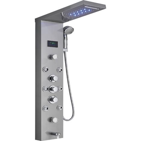 Ensemble de douche mitigeur thermostatique intelli Panneau de douche à lumière LED, ensemble de robinet de douche à affichage numérique cascade pluie, système de douche mitigeur de colonne de salle de (1/5)