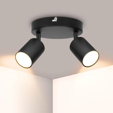 Spot Plafond Noir, Plafonnier LED 2 Spots Orientables, Sans Ampoules Plafonnier Spot GU10, Ronde Éclairage de Plafond, Moderne Applique Plafond Interieur LED pour Cuisine, Chambre, Salon (1/5)