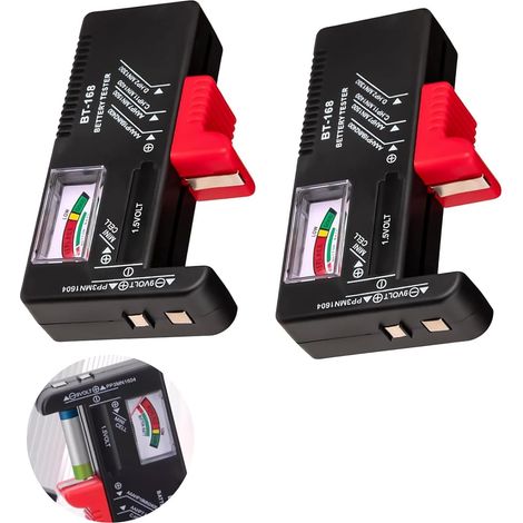 Lot de 2 Testeurs de Piles Universel sans Batterie, Testeur de Charge pour Piles AA AAA C D 9V et Bouton 1,5V, Contrôleur d’État des Piles avec Indicateur Couleur, Portable pour Maison et Bureau (1/5)