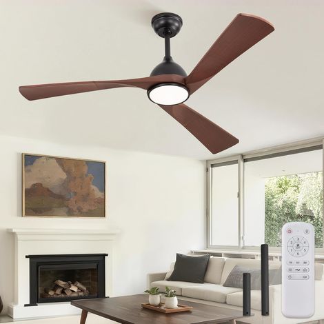 Ventilateur de Plafond avec Lumière et Télécommande,Ø132 cm, Moteur DC Silencieux,6 Vitesses,3 Températures de Couleur LED (3000K/4000K/6000K),Modes Été/Hiver,Minuterie 1/4/8h -Noyer ABS (1/5)
