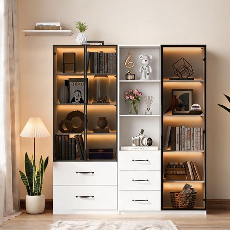 Vitrine LED 140 x 40 x 160 cm en blanc avec éclairage (1/5)