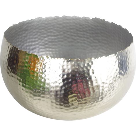 Leaf Large Metal Planter Bowl 32 x 20cm Hammered Silver Colour - Curvy Edge (1/4)
