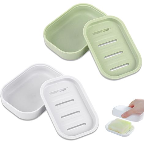 Porte-savon - Bac À Savon En PP - Pour Salle De Bain Et Cuisine - 2 Pièces - Blanc Et Vert Clair - 10,7 X 7,7 X 2,5 Cm (1/5)