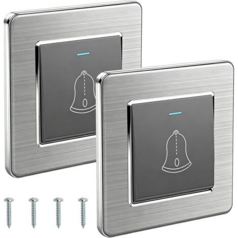 Gris,Lot de 2 boutons de sonnette - 86 x 86 mm - Avec vis - Pour porte d'entrée - Bouton de sonnette extérieur - 220 à 250 V - Interrupteur encastré - Pour l'extérieur (1/5)