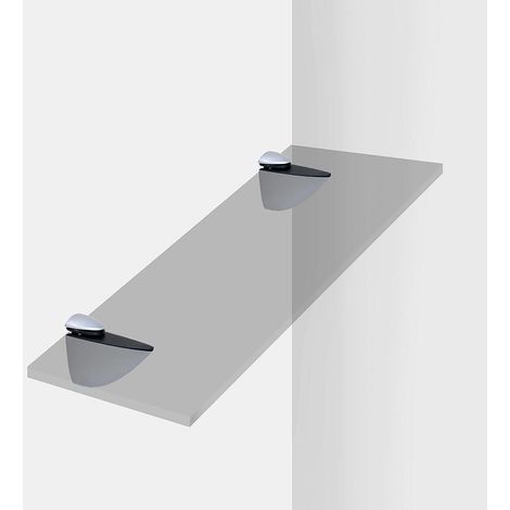 Emuca Juego de soportes para estante de madera o cristal Pelicano, Plástico y Zamak, Pintado negro