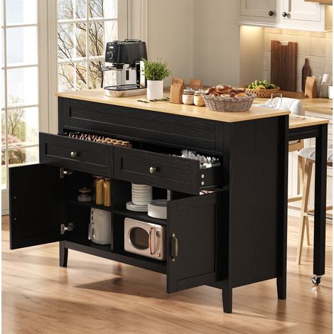 Isla de cocina 120x40x92 cm en MDF negro con mesa extensible y almacenaje - MEUBLIV (1/5)