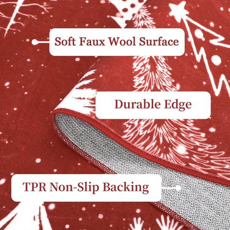 Tapis couloir Noël 60x180cm poils ras, sapin flocons rougeâtre lavable (1/5)