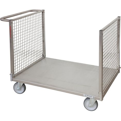 Pianale con due sponde in rete in acciaio inox AISI304 2 ruote con freno
