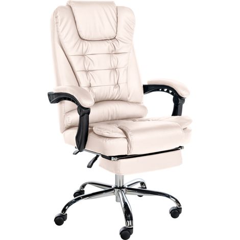 Fauteuil de bureau ergonomique généreusement rembourrée avec repose-pieds en PVC crème et métal chromé 100002566 (1/5)