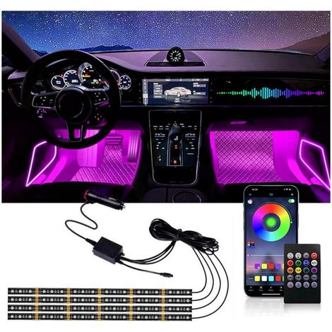 LED Innenbeleuchtung Auto 4x Streifen 72 LEDs APP & Fernbedienung 12V (1/5)