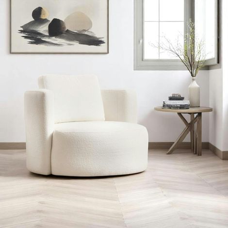 Fauteuil rond blanc crème - tissu bouclette LUCCA (1/5)
