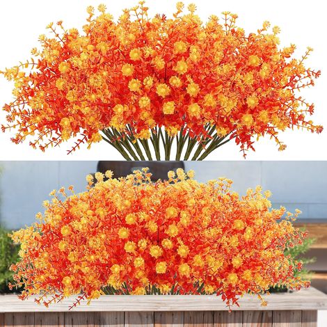 20 pièces bouquets de fleurs artificielles d'automne en PVC plastique 36x15x10 cm décoration pour extérieur jardin terrasse balcon cour porche faux chrysanthèmes arbustes (1/3)