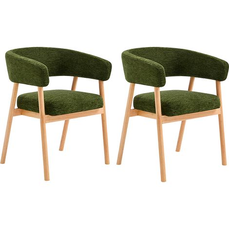 Lot de 2 chaises en tissu et bois d'hévéa - Vert - JORAKA (1/4)