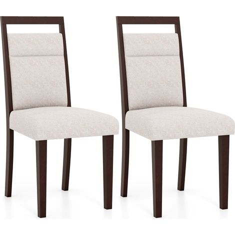 Sedie da pranzo beige a 2 pezzi, seduta e schienale imbottiti, struttura in legno