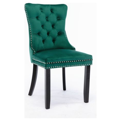 Chaises modernes velours capitonné bois pieds clous lot 2 vert (1/5)