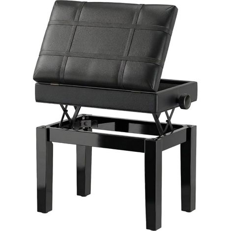Banquette de piano avec rangement caché, hauteur réglable, revêtement simili cuir, couleur noire