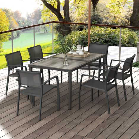 Set di mobili da giardino, gruppo di sedute da giardino, 1 tavolo, 6 sedie, 150 x 87 x 72 cm, grigio